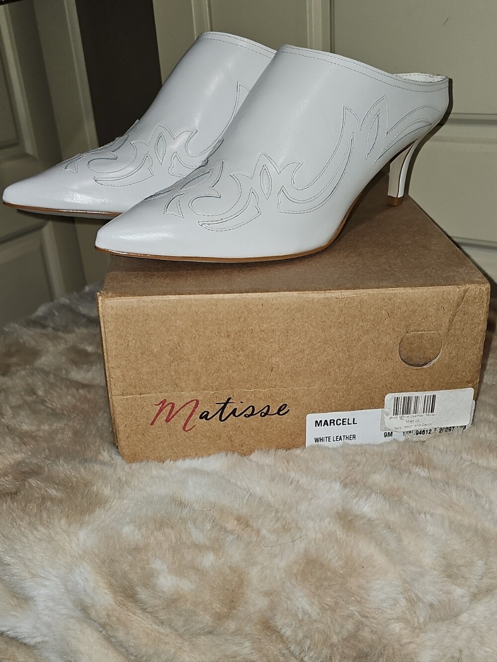 Matisse Women's White Leather Pointed Mule Heels Size 9